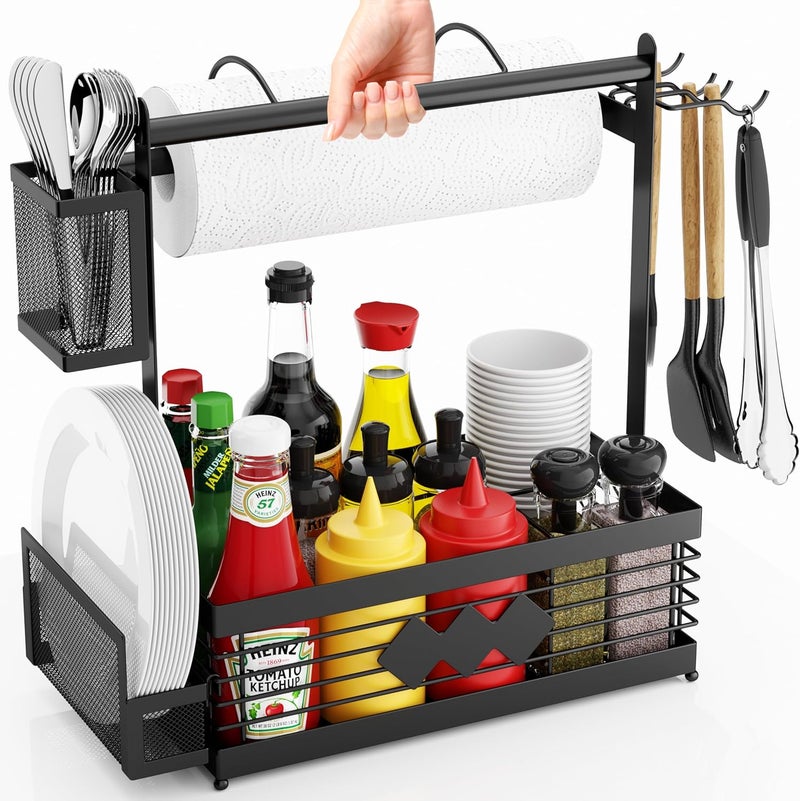 Aofmee Grill Caddy for Outdoor Grill, BBQ Caddy with Camping Paper Towel Holder and Plate Holder, Picnic Utensil Condiment Kitchen Organizer for Camper, RV Patio Tailgate Essentials, Grilling Gifts for Men - Image 1